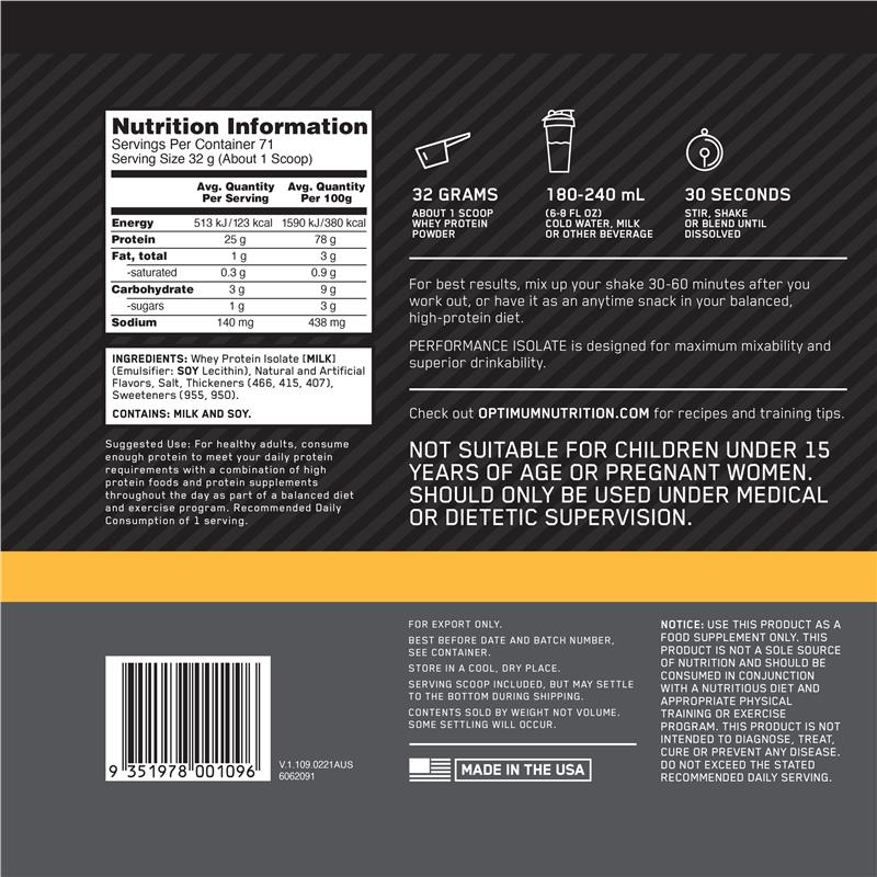 Optimum Nutrition Performance Isolate Vanilla Softserve 2.27kg