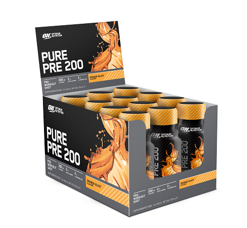 Optimum Nutrition PURE PRE 200 PRE-WORKOUT SHOT 60ML 12CT ORANGE BOX OF 12