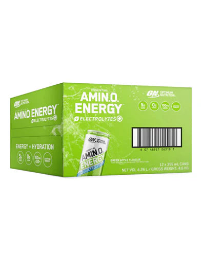 Optimum Nutrition AMIN.O. ENERGY + ELECTROLYTES SPARKLING RTD GREEN APPLE 355ML BOX of 12