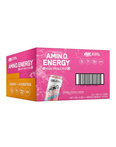 Optimum Nutrition AMIN.O. ENERGY + ELECTROLYTES SPARKLING RTD  TROPICAL SUNRISE 355ML BOX of 12
