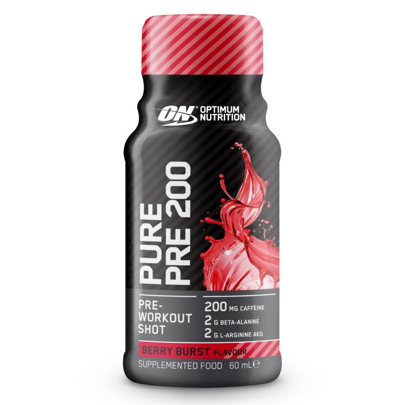 Optimum Nutrition PURE PRE 200 PRE-WORKOUT SHOT 60ML 12CT  BERRY BOX OF 12