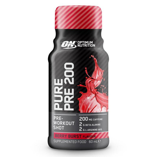 Optimum Nutrition PURE PRE 200 PRE-WORKOUT SHOT 60ML 12CT  BERRY BOX OF 12