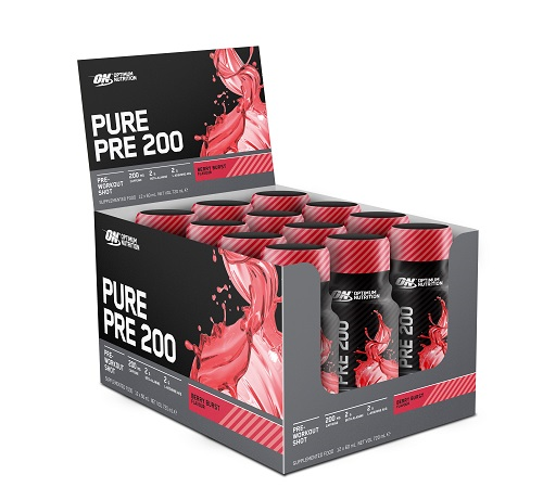 Optimum Nutrition PURE PRE 200 PRE-WORKOUT SHOT 60ML 12CT  BERRY BOX OF 12