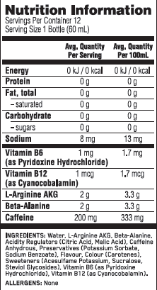 Optimum Nutrition PURE PRE 200 PRE-WORKOUT SHOT 60ML 12CT  BERRY BOX OF 12