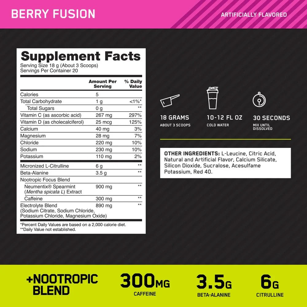 Optimum Nutrition Amped Pre-Workout 360G TROPICAL FURY